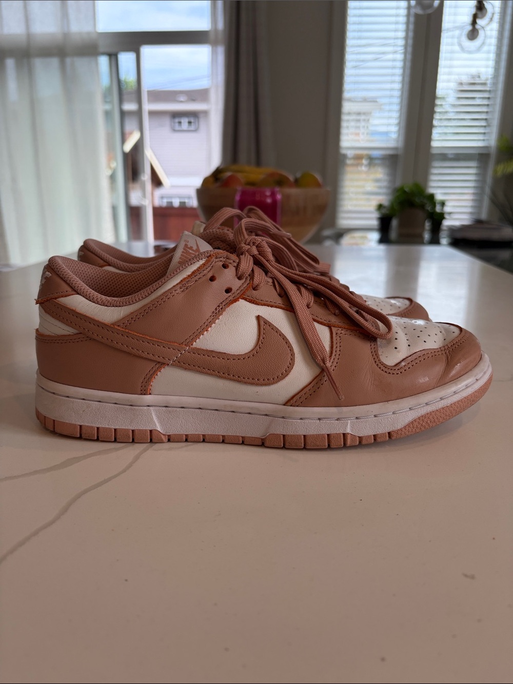Nike Dunk Low-Top Sneakers in Blush Pink and White
